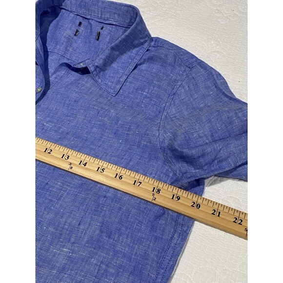 JNY Jones New York Womens Linen Button Down Shirt Sz Medium Blue Roll-Tab - Picture 4 of 11